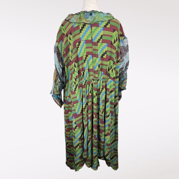 URU Silk Art Wear Dress Made In USA Asymmetrical Boho Patchwork One Size - Picture 5 of 10